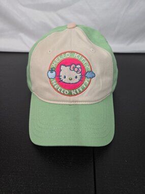 Hello Kitty Green & Ivory Baseball Cap Hat Sanrio Adjustable with Patch